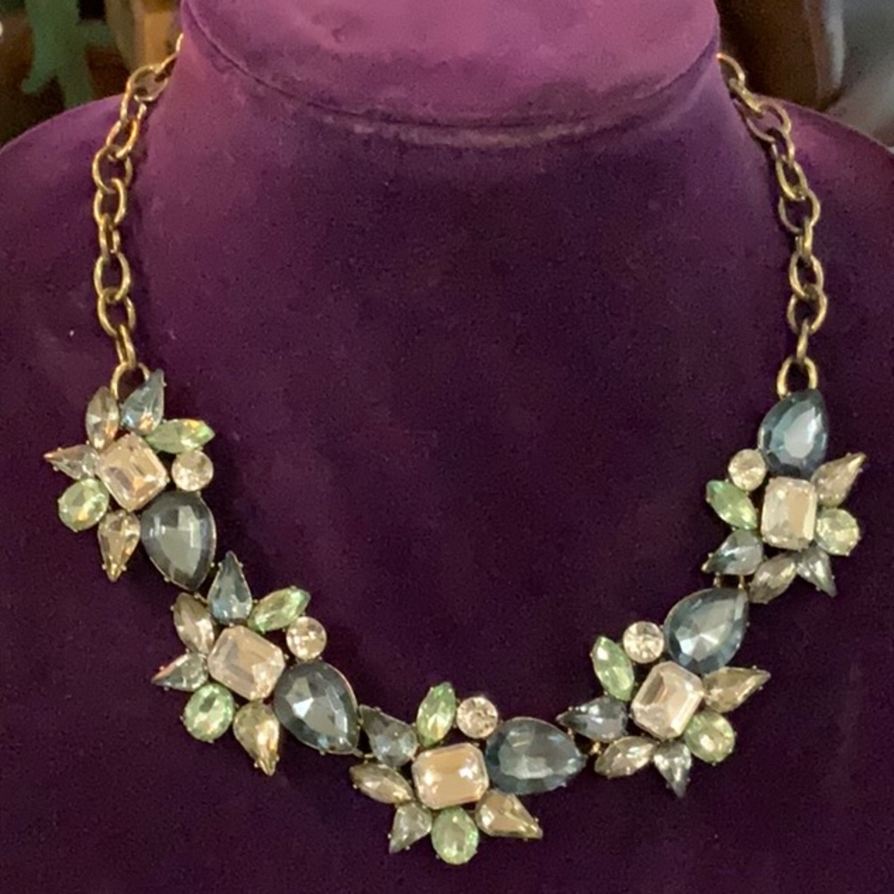 Blue, White & Green Stone Statement Necklace - image 1